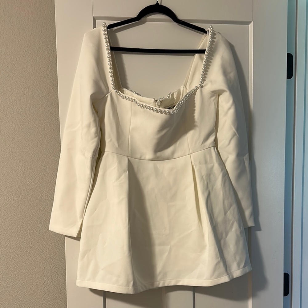 Odd Muse Pearl White Long Sleeve Mini Dress
